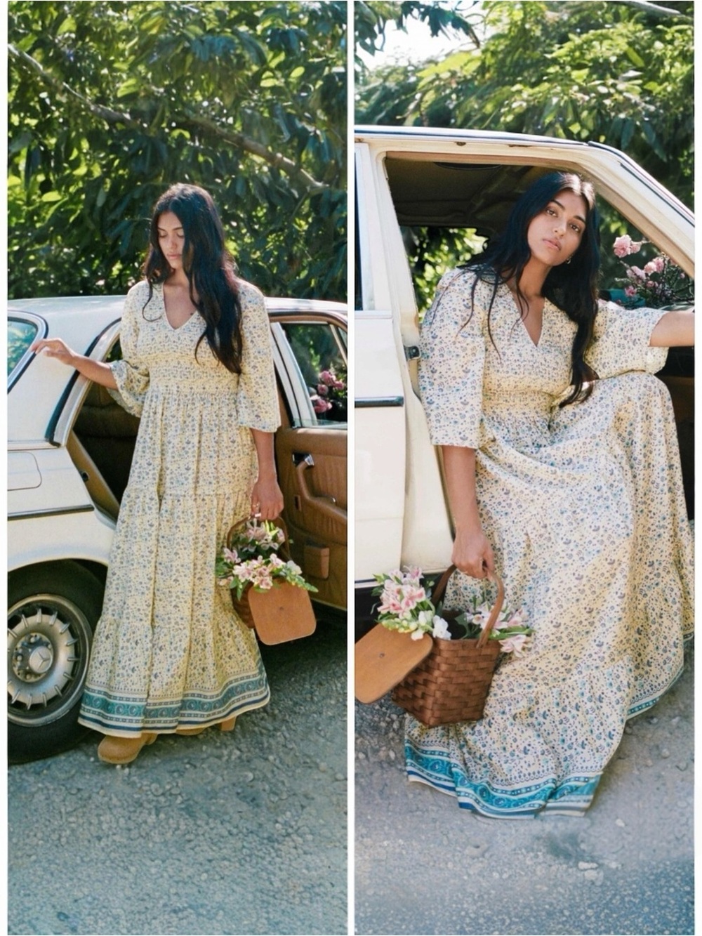 Christy Dawn Basil Smocked Maxi Dress in Larkspur Ditsy Field Silk Cotton Boho